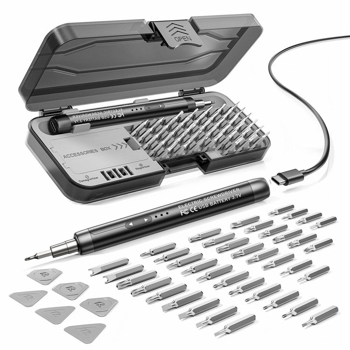 New electric screwdriver set: quiet, durable, high torque, multifunctional, portable, supports charging while in use, and operates silently.