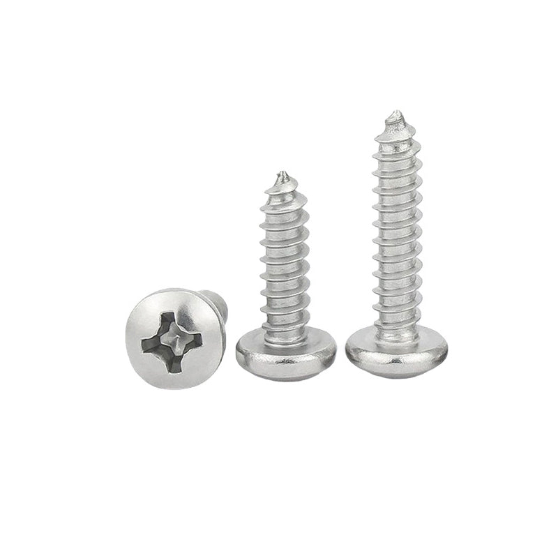 304 stainless steel pan-head self-tapping screw with cross-head and sharp tail in cross-slot design