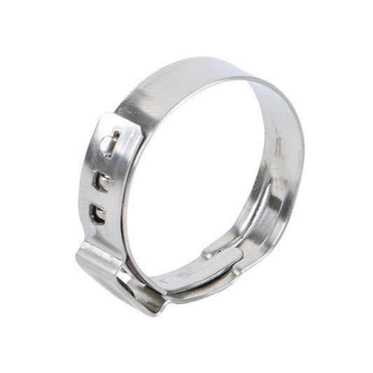 Stainless steel, single-ear, infinitely adjustable mini-reinforced clamp type hose clip