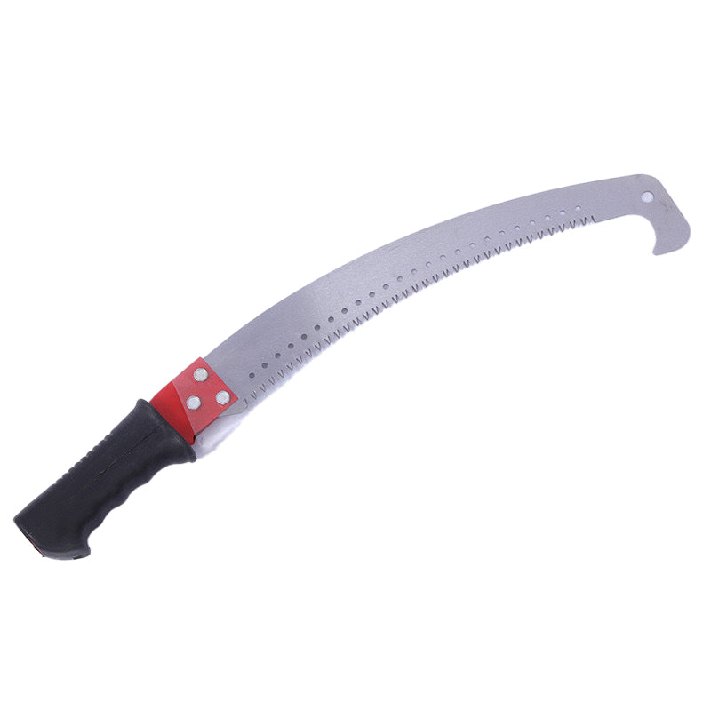 Steel-wood hand saw with double hooks for cutting high branches