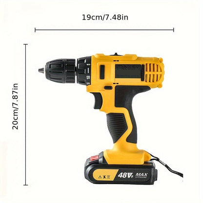 48Vf dual-speed lithium-ion electric drill, hand drill, cordless drill, electric screwdriver, impact drill, household use.