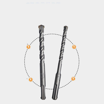 Two-groove, two-slot round shank hammer drill bit for enlarging holes in cement concrete through walls.