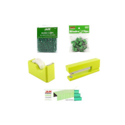 JAM Paper Green Stapler Tape Dispenser Staples Paper Clips & Binder Clips