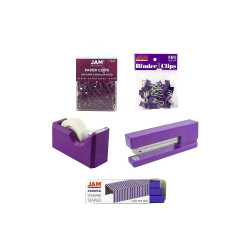 JAM Paper Office Starter Kit Purple Stapler Tape Dispenser Staples Paper Clips &