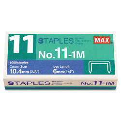 Max No. 11 Mini Staples for HD-11FLK 1/4" Leg 3/8"Crown Flat Clinch 1 000/Box