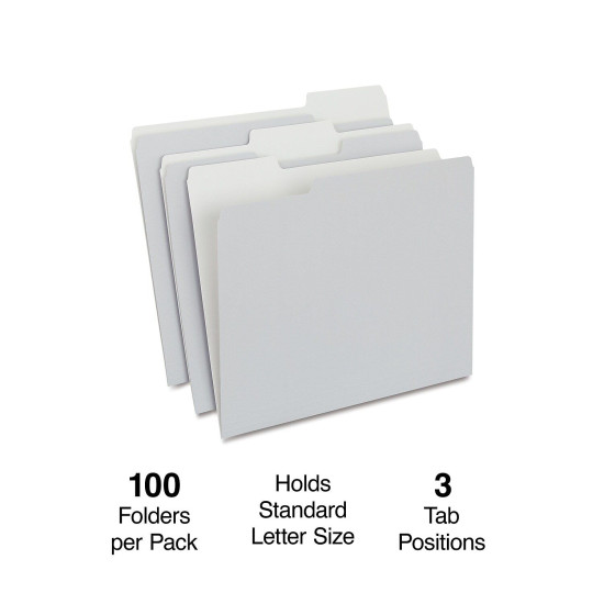 Staples File Folders 1/3 Cut Letter Size Gray 200/Carton ST433664-CCVS