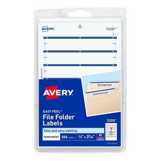 Avery Print or Write File Folder Labels 11/16 x 3 7/16 White/Dark Blue Bar