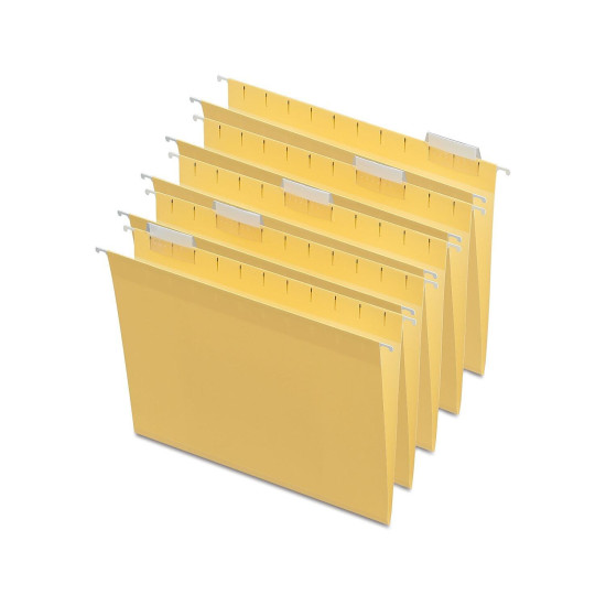tions Hanging File Folders 5-Tab Letter Size Yellow 25/Box