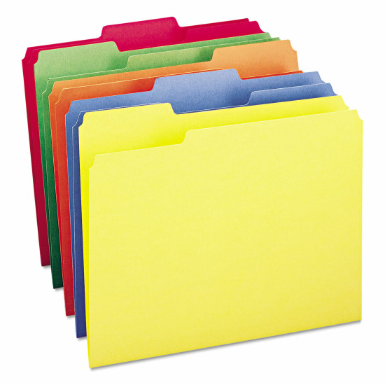 Smead 11943 File Folders 1/3 Cut Top Tab Letter Bright Assorted Colors 100/box