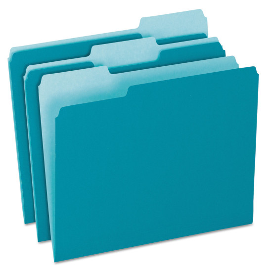 Pendaflex Colored File Folders 1/3 Cut Top Tab Letter Teal/Light Teal 100/Box