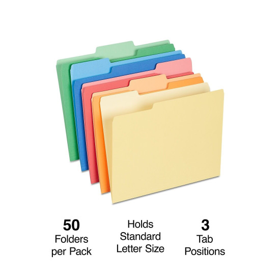 Staples Heavyweight File Folders 1/3 Cut Tab Letter Size Assorted Colors
