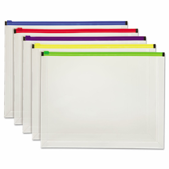 Globe-Weis Poly Zip Envelope Letter Open Side Assorted 5/Pack 85292