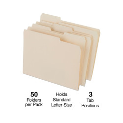 Staples Heavyweight File Folder 1/3 Cut Tab Letter Size Manila 100/Carton