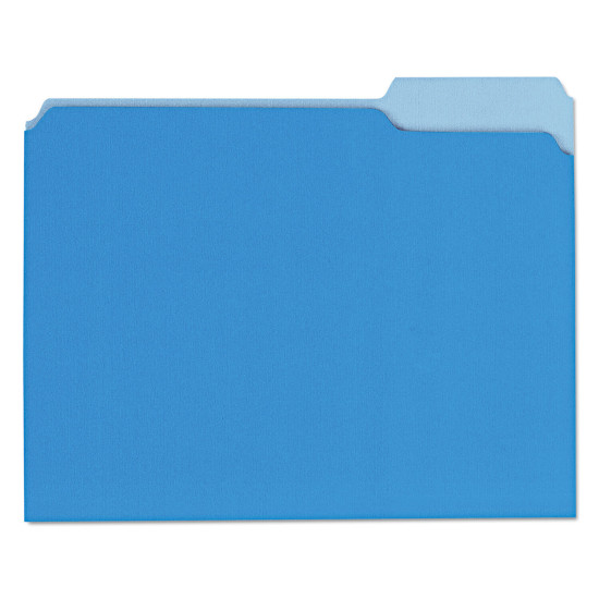 UNIVERSAL Recycled Interior File Folders 1/3 Cut Top Tab Letter Blue 100/Box