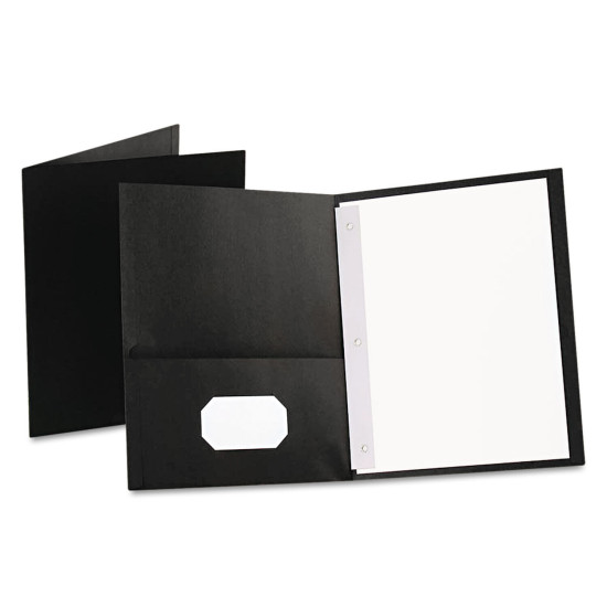 Oxford Twin-Pocket Folders with 3 Fasteners Letter 1/2" Capacity Black 25/Box