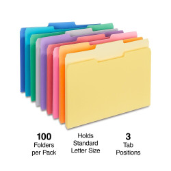Staples File Folders 1/3 Cut Letter Size Assorted Colors 200/Carton