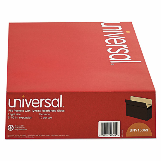UNIVERSAL 5 1/4 Inch Expansion File Pockets Straight Legal Redrope/Manila 10/Box
