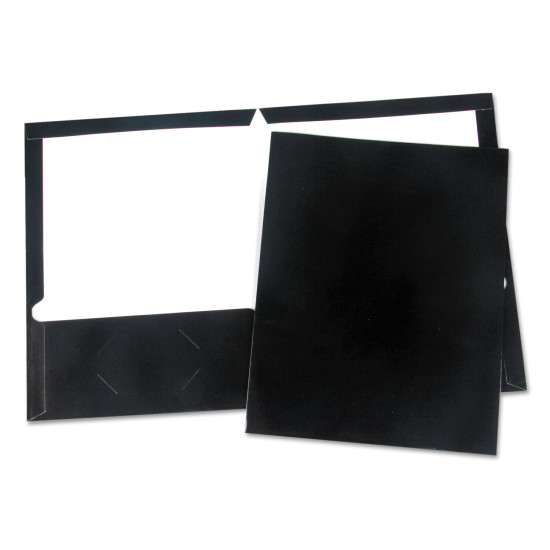 Universal Laminated Two-Pocket Folder Cardboard Paper Black 11 x 8 1/2 25/Pack