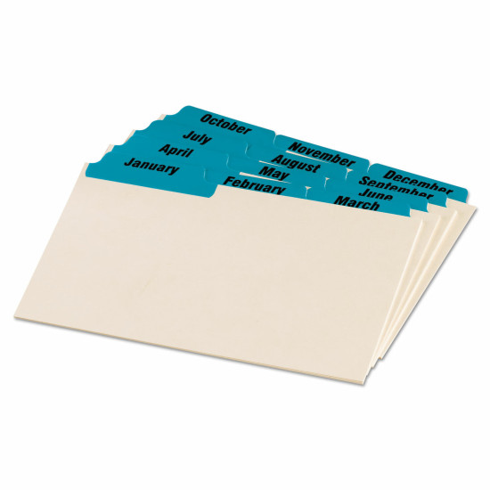 Oxford Laminated Tab Index Card Guides Monthly 1/3 Tab Manila 4 x 6 12/Set 04613