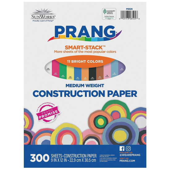 Prang Smart Stack 9" x 12" Construction Paper Assorted Colors 300 Sheets/Pack