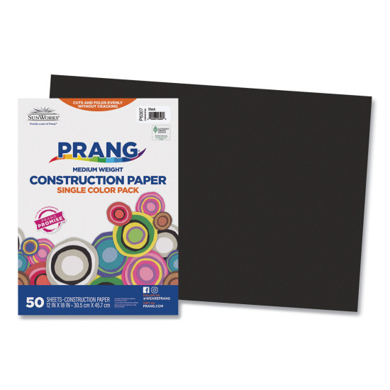 SunWorks 12"W x 18"L Construction Paper Black 50/Pack (6307) P6307-0001