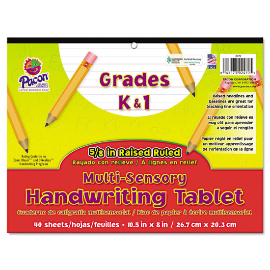 Pacon Multi-Sensory Handwriting Tablet 10-1/2 x 8 40 Sheets/Pad P2470