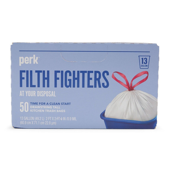 Perk 13 Gallon Kitchen Trash Bag Low Density 0.9 Mil PK56745