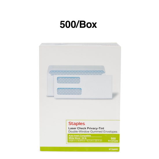tions Gummed Laser Double-Window Security-Tint Envelopes 500/BX
