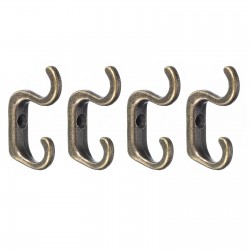 Wall Hooks, 4Pcs - Zinc Alloy Double Prong Mini Small Retro Hook (Bronze)